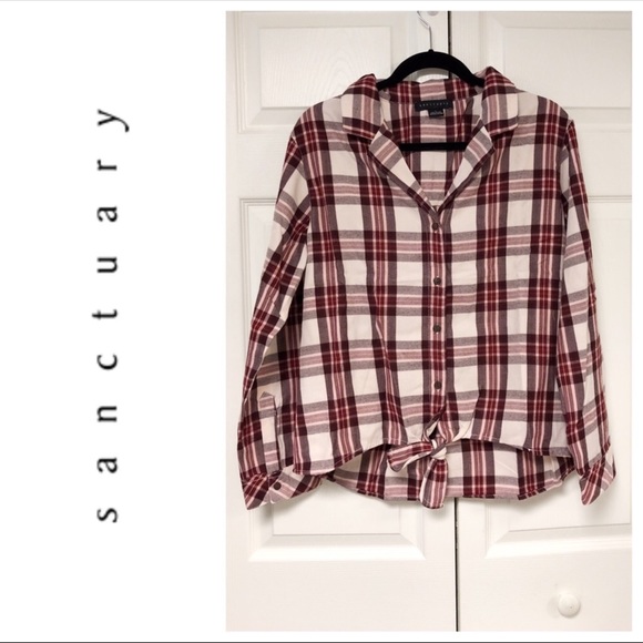 Sanctuary Plaid Flannel Front Tie Top M - Picture 3 of 5